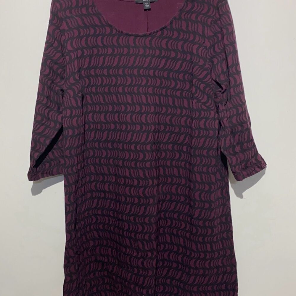 Ellos Women's Black Burgundy Crew Neck‎ 3/4 Sleeve Mini Dress Size Large